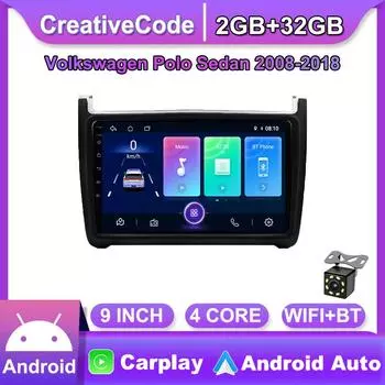 Автомобильная стереосистема на базе Android Carplay для Volkswagen Sedan POLO 2008-2018, автомобильный мультимедийный видеоплеер, GPS-навигация, WIFI, 2 + 32 ГБ 1+16GB