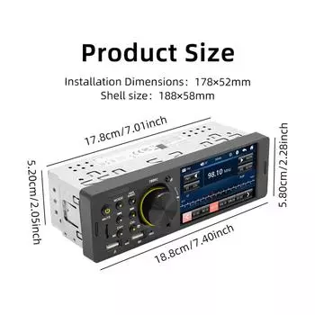 Автомобильная стереосистема V5.0 MP5-плеер с одним дин-дином, 4-дюймовым сенсорным экраном высокой четкости, FM-радиоприемником, функцией громкой связи и зарядкой через USB 7805C чёрный