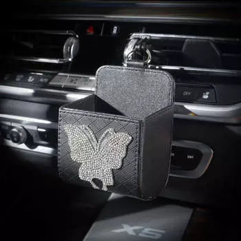 Автомобильная сумка для хранения Bling Butterfly, автомобильный воздуховод, мусорный мешок, органайзер, мобильный телефон, ключ, солнцезащитные очки, вентиляционное отверстие, подвесной ящик для хранения