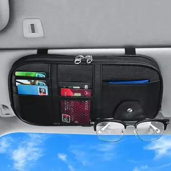 Автомобильная сумка для хранения солнцезащитного козырька, зажим для очков, держатель для карт, карманный органайзер для документов из искусственной кожи чёрный