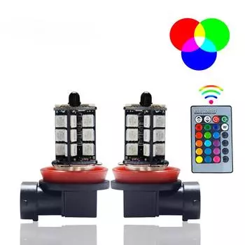 Автомобильная светодиодная противотуманная фара RGB красочный пульт дистанционного управления противотуманная фара мигающая 27SMD модифицированная лампа беспроводной пульт дистанционного управления H11 9006 880 / 1 pair