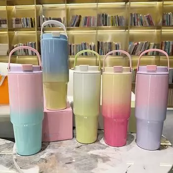 Автомобильная термокружка из нержавеющей стали, большая емкость для воды, вакуумная уплотненная прогрессивная цветная кружка 801-900ml