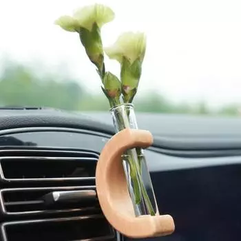 Автомобильная ваза для цветов Автомобильный держатель Украшения Аранжировщик Ваза для цветов Деревянный автомобильный вентиляционный зажим A