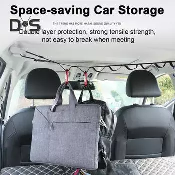 Автомобильная вешалка для одежды, нейлоновая плетеная, регулируемая длина, автомобильная дорожная бельевая веревка, прочный гибкий автомобильный органайзер для небольших автомобилей, фургонов, отелей, использования на открытом воздухе чёрный