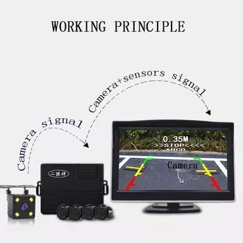 Автомобильная видеопарковка 4 датчика Радар заднего хода Парктроник Помощь Звуковое оповещение для использования в автомобиле с камерой монитора автомобиля No monitor No camera чёрный