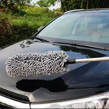 Автомобильная восковая швабра Многофункциональная выдвижная длинная ручка Абсорбент двойного назначения для удаления пыли из микрофибры Швабра для мойки автомобиля Чистящая щетка Автозапчасти для автомобиля серый
