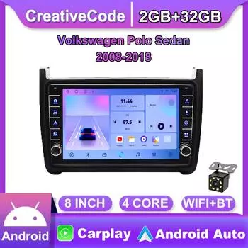 Автомобильное Android-радио для Volkswagen Polo Sedan 2008-2018 с кнопочной ручкой 2din мультимедийный стерео видеоплеер WIFI GPS Carplay 2 + 32 ГБ 2+32GB