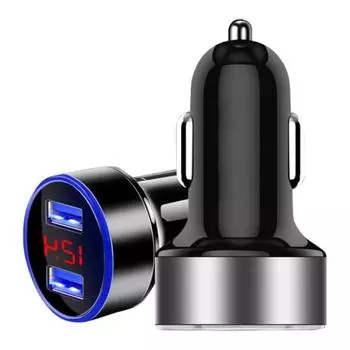 Автомобильное автоматическое зарядное устройство с цифровым дисплеем и двойным USB-адаптером для зарядного устройства красный