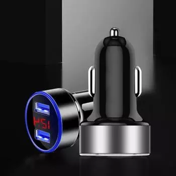 Автомобильное автоматическое зарядное устройство с цифровым дисплеем и двойным USB-адаптером для зарядного устройства для телефона красный