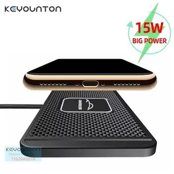 Автомобильное беспроводное зарядное устройство 15 Вт, силиконовый нескользящий коврик для iPhone 14, 13, 12 Pro Max, автомобильное беспроводное зарядное устройство для телефона, быстрая зарядка чёрный