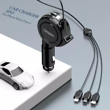 Автомобильное быстрое зарядное устройство 3A USB 3 в 1, кабель для быстрой зарядки для смартфона, адаптер зарядного устройства Micro USB типа C синий