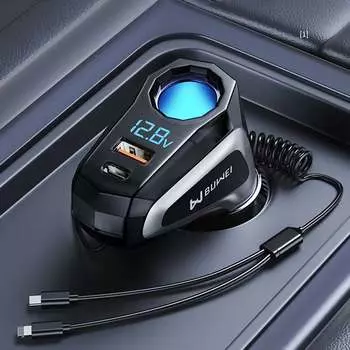 Автомобильное быстрое зарядное устройство Buwei 320 Вт с типом C и зарядным кабелем Apple PD Quick Charge для HUAWEI OPPO XIAOMI чёрный