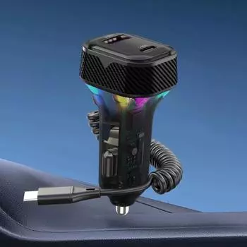 Автомобильное быстрое зарядное устройство с пружинной проволокой, атмосферный свет, прикуриватель, преобразователь PD 30 Вт, 3 выхода 12 В-24 В для камеры мобильного телефона