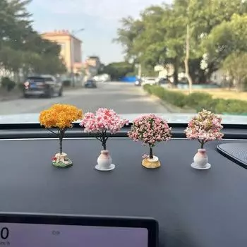 Автомобильное мини-дерево, центральная консоль, устанавливаемое в автомобиль, зеленые растения, аксессуары, имитация цветочного украшения для девочек, подарок, украшения интерьера