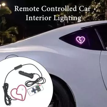 Автомобильное освещение светодиодный неоновый свет с дистанционным управлением несколько режимов освещения супер яркий регулируемый светодиодный знак в форме сердца для автомобиля белый