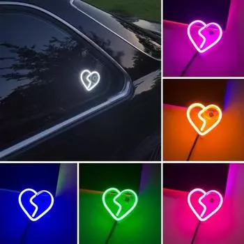 Автомобильное освещение светодиодный неоновый свет с дистанционным управлением несколько режимов освещения супер яркий регулируемый светодиодный знак в форме сердца для автомобиля зелёный