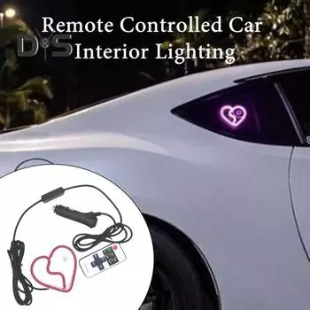 Автомобильное освещение светодиодный неоновый свет с дистанционным управлением несколько режимов освещения супер яркий регулируемый светодиодный знак в форме сердца для автомобиля белый