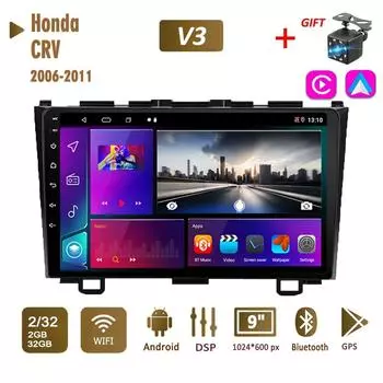 Автомобильное радио 2Din Android для Honda CRV 2006-2011, мультимедиа Carplay, авто Wi-Fi, головное устройство, стереонавигация, 2 + 32 ГБ 1+16GB