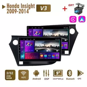 Автомобильное радио 2Din Android для Honda Insight 2009-2014, мультимедиа Carplay, авто, Wi-Fi, головное устройство, стереонавигация, 2 + 32 ГБ 1+16GB,Left