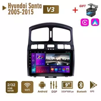 Автомобильное радио 2Din Android для Hyundai Santa Fe 2005-2015, мультимедиа Carplay, авто, Wi-Fi, головное устройство, стереонавигация, 2 + 32 ГБ 1+16GB