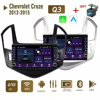 Автомобильное радио 2Din для Chevrolet Cruze 2012-2015 с кнопкой, мультимедийный плеер, Android, GPS-навигация, головное устройство, 2din Carplay 2 + 32 ГБ 1+16GB чёрный