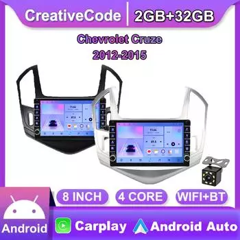 Автомобильное радио 2Din для Chevrolet Cruze 2012-2015 с кнопкой, мультимедийный плеер, Android, GPS-навигация, головное устройство, 2din Carplay 2 + 32 ГБ 2+32GB чёрный