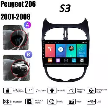 Автомобильное радио 2Din для Peugeot 206 206CC 206SW 2000-2016 Citroen C2 2004-2008 плеер Android Carplay WIFI GPS навигация стерео 2 + 32 ГБ 1+16GB,A
