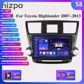 2 Din Android 12 автомобильное радио для Toyota Highlander Kluger 2 XU40 2007-2013 Navi GPS мультимедиа 4G интеллектуальный экран видеоплеер авто стерео Carplay HC1 4Core 1G 32G