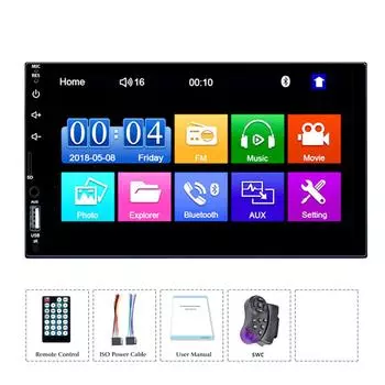 Автомобильное радио, 7-дюймовый универсальный автомобильный мультимедийный проигрыватель, 2 DIN HD, сенсорный экран, FM-аудио, автомобильная стереосистема MP5, Bluetooth, USB, TF, FM-камера 7023 7023 SWC