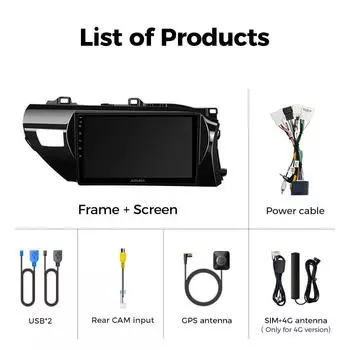 Автомобильное радио Ainavi для Toyota Hilux RHD 2015 2016 2017 2018 2020 2021 2025 Беспроводной Carplay Android Auto Мультимедийный плеер Стерео