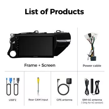 Автомобильное радио Ainavi для Toyota Hilux LHD 2015 2016 2017 2018 2020 2021 2025 Беспроводной Carplay Android Auto Мультимедийный плеер Стерео