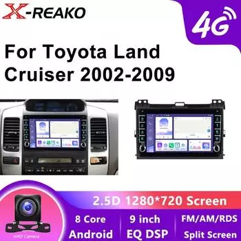 Автомобильное радио Android 12 для Toyota Land Cruiser Prado 2004 - 2009 Wireless CarPlay Auto DSP Car Multimedia GPS 4G 8Core DVR autorad 8 core 4GB+64GB