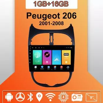 Автомобильное радио Android Auto Carplay для Peugeot 206 2001-2008 Мультимедийный проигрыватель Головное устройство Стерео GPS Навигация BT WIFI 1+16 ГБ 1+16GB