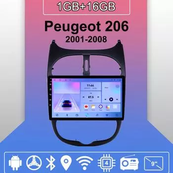 Автомобильное радио Android Auto Carplay для Peugeot 206 2001-2008 Мультимедийный проигрыватель Головное устройство Стерео GPS Навигация BT WIFI 1+16 ГБ 1+16GB