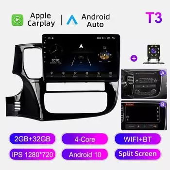 Автомобильное радио Android Auto Carplay для Mitsubishi Outlander 3 2012-2019 Мультимедийный проигрыватель Головное устройство Стерео GPS Навигация BT WIFI 2+32 ГБ 1+16GB,A