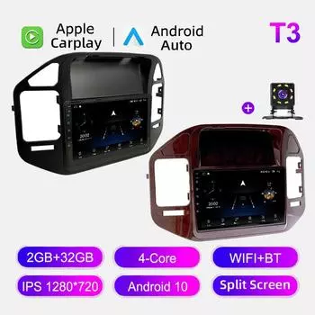 Автомобильное радио Android Auto Carplay для Mitsubishi Pajero 3 2000-2006, мультимедийный проигрыватель, головное устройство, стерео, GPS-навигация, BT WIFI 2+32 ГБ 1+16GB чёрный