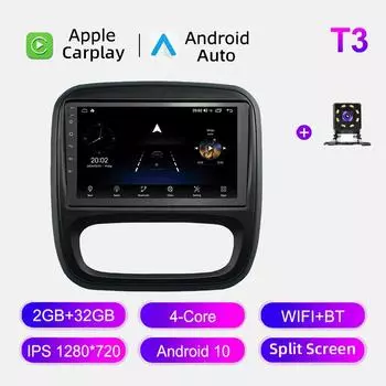 Автомобильное радио Android Auto Carplay для Renault Trafic 2015-2017, мультимедийный проигрыватель, головное устройство, стерео, GPS-навигация, BT WIFI 2+32 ГБ 1+16GB