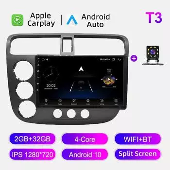 Автомобильное радио Android Auto Carplay для Honda Civic 2000-2006, мультимедийный проигрыватель, головное устройство, стерео, GPS-навигация, BT WIFI 2+32 ГБ 1+16GB