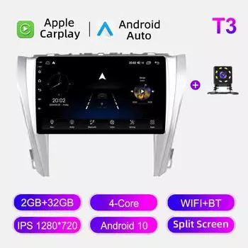 Автомобильное радио Android Auto Carplay для Toyota Camry 7 V50 55 2015-2017 Мультимедийный проигрыватель Головное устройство Стерео GPS Навигация BT WIFI 2+32 ГБ 1+16GB