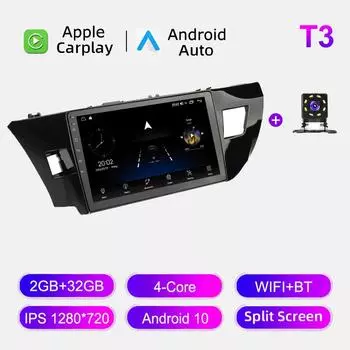 Автомобильное радио Android Auto Carplay для Toyota Corolla 2014-2016, мультимедийный проигрыватель, головное устройство, стерео, GPS-навигация, BT WIFI 2+32 ГБ 1+16GB