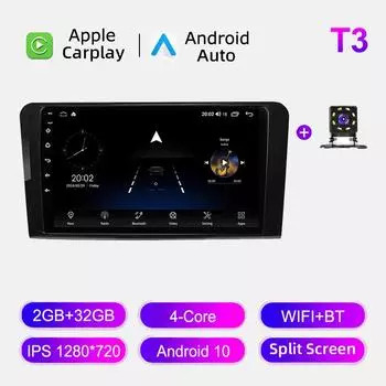 Автомобильное радио Android Auto Carplay для Mercedes Benz ML W164 GL 2005-2012 Мультимедийный проигрыватель Головное устройство Стерео GPS Навигация BT WIFI 2+32 ГБ 1+16GB