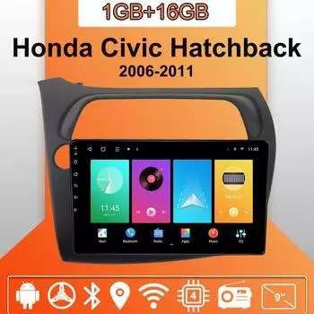 Автомобильное радио Android Auto Carplay для Honda Civic Hatchback 2006-2011, мультимедийный проигрыватель, головное устройство, стерео, GPS-навигация, BT WIFI 1+16 ГБ 1+16GB