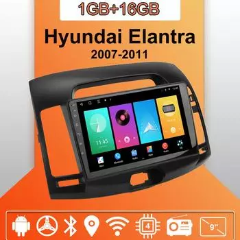 Автомобильное радио Android Auto Carplay для Hyundai Elantra 2007-2011, мультимедийный проигрыватель, головное устройство, стерео, GPS-навигация, BT WIFI 1+16 ГБ 1+16GB