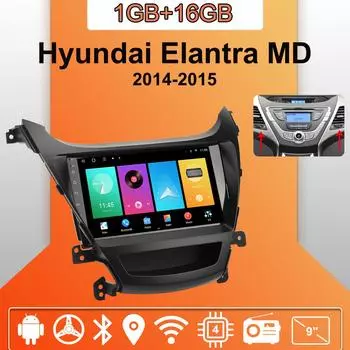 Автомобильное радио Android Auto Carplay для Hyundai Elantra MD 2014-2015 Мультимедийный проигрыватель Головное устройство Стерео GPS Навигация BT WIFI 1+16 ГБ 1+16GB