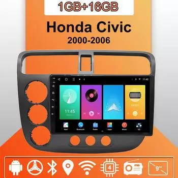 Автомобильное радио Android Auto Carplay для Honda Civic 2000-2006, мультимедийный проигрыватель, головное устройство, стерео, GPS-навигация, BT WIFI 1+16 ГБ 1+16GB