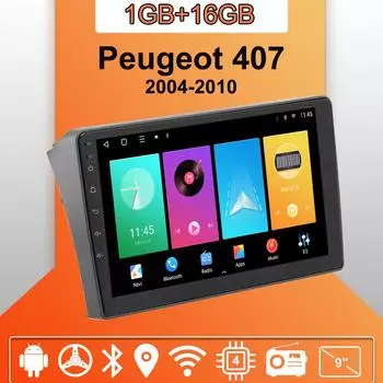 Автомобильное радио Android Auto Carplay для Peugeot 407 2004-2010 Мультимедийный проигрыватель Головное устройство Стерео GPS Навигация BT WIFI 1+16 ГБ 1+16GB