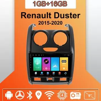 Автомобильное радио Android Auto Carplay для Renault Duster 2015-2020, мультимедийный проигрыватель, головное устройство, стерео, GPS-навигация, BT, WIFI 1+16 ГБ 1+16GB