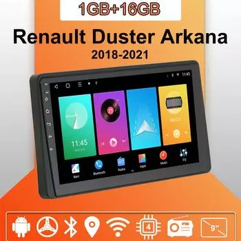 Автомобильное радио Android Auto Carplay для Renault Duster Arkana 2018-2021, мультимедийный проигрыватель, головное устройство, стерео, GPS-навигация, BT WIFI 1+16 ГБ 1+16GB