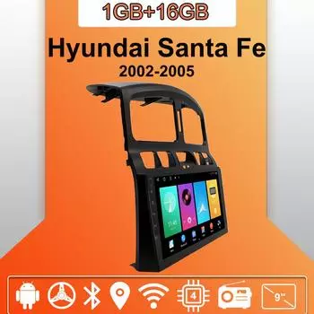 Автомобильное радио Android Auto Carplay для Hyundai Santa Fe 2002-2005, мультимедийный проигрыватель, головное устройство, стерео, GPS-навигация, BT, WIFI 1+16 ГБ 1+16GB