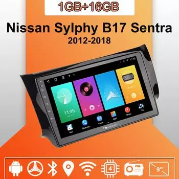 Автомобильное радио Android Auto Carplay для Nissan Sylphy B17 Sentra 2012-2018, мультимедийный проигрыватель, головное устройство, стерео, GPS-навигация, BT WIFI 1+16 ГБ 1+16GB
